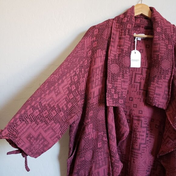 Passage Gauzy Cotton Jacquard Waterfall Open Cardigan Fringe Burgundy One Sz NEW - Picture 5 of 12